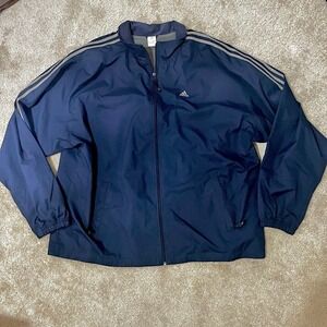 Adidas Essential Windbreaker Jacket Size L Mens Navy Blue ~ Three Stripe Vintage